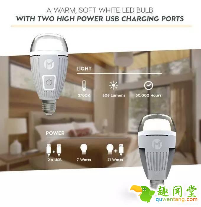 总是找不到充电线？让这个能充电的灯泡拯救你~