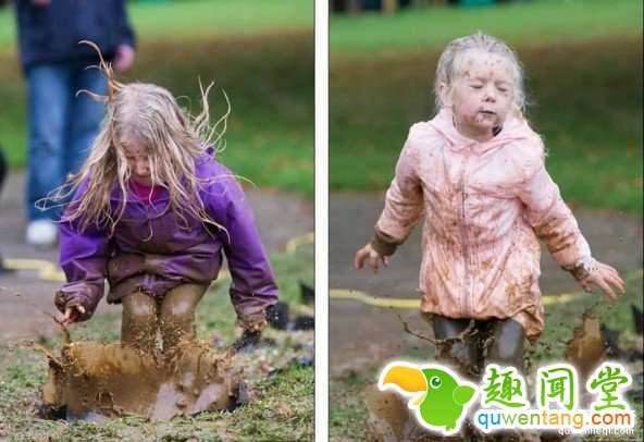 英国举行跳水坑比赛 各地的萌娃们都前来参赛 第2张图片